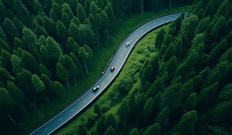 驾驶汽车在森林中弯曲的柏油路清新自然绿色背景,高清,摄影图,摄影图片,图片大全,摄影图免费下载